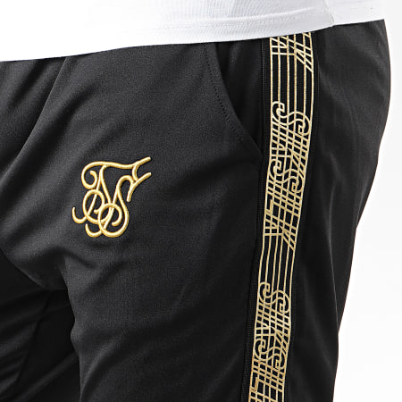 SikSilk - Pantalon Jogging Avec Bandes Gold Edit Cuffed Cropped 14931 Noir Doré