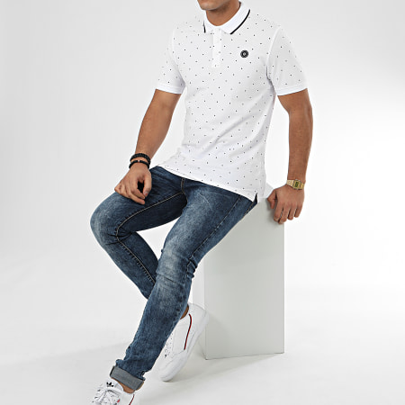 Jack And Jones - Polo Manches Courtes All Over Print Blanc