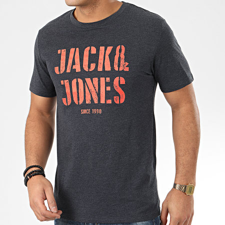 Jack And Jones - Tee Shirt Jay Bleu Marine Chiné Orange