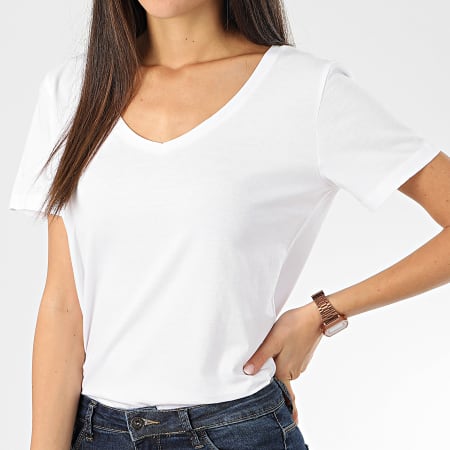 Only - Tee Shirt Femme Col V Pure Life Blanc