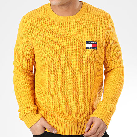 Tommy Jeans - Pull Tommy Badge 7418 Jaune Moutarde