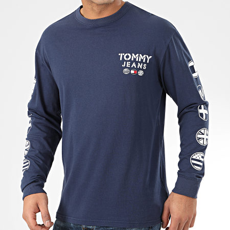 Tommy Jeans - Tee Shirt Manches Longues Bubbled Flags 7441 Bleu Marine