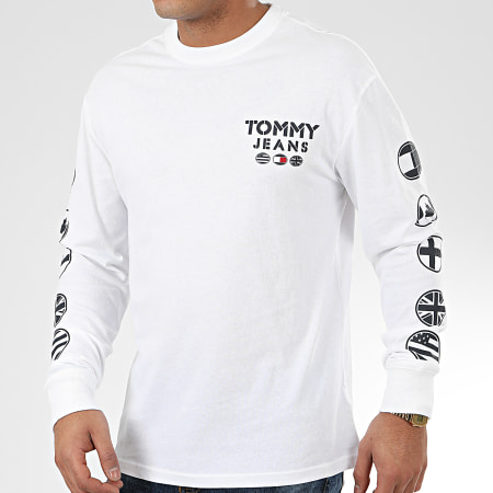 Tommy Jeans - Tee Shirt Manches Longues Bubbled Flags 7441 Blanc