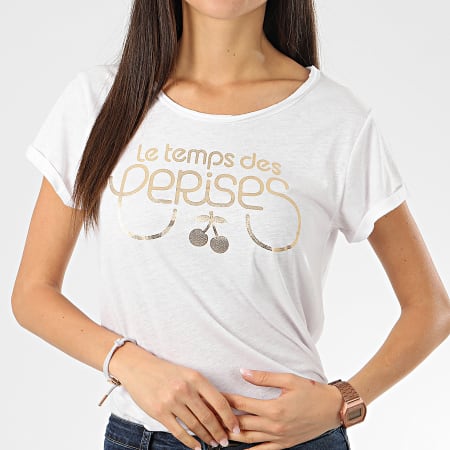 Le Temps Des Cerises - Tee Shirt Femme Basitrame Blanc Chiné Doré