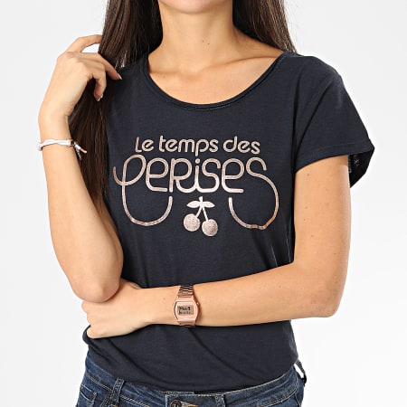 Le Temps Des Cerises - Tee Shirt Femme Basitrame Bleu Marine Chiné Doré