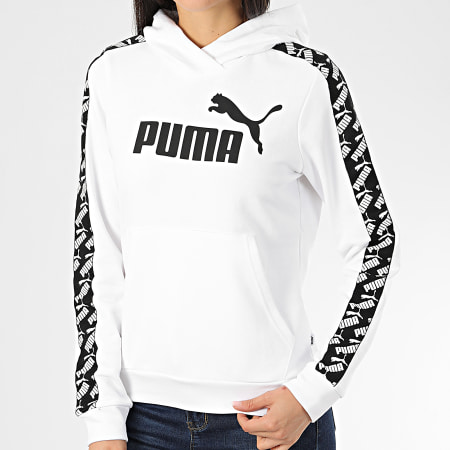 Puma - Sweat Capuche Femme A Bandes Amplified 581220 Blanc Noir