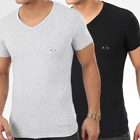 Armani Exchange - Lote de 2 camisetas con cuello en V 956004-CC282 Black Grey Heather