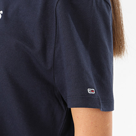 Tommy Jeans - Tee Shirt Femme Linear Logo Detail 7530 Bleu Marine