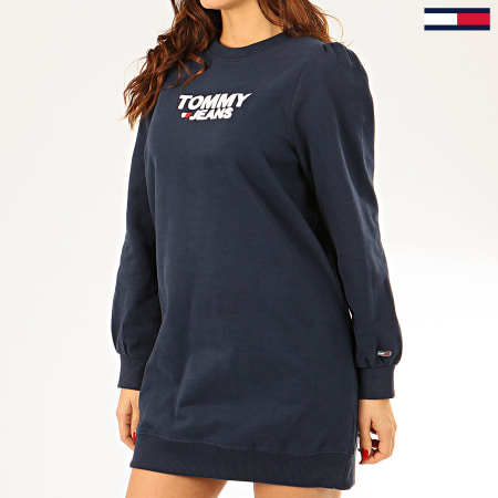 Tommy Jeans - Robe Sweat Crewneck Femme Heart Logo 7592 Bleu Marine