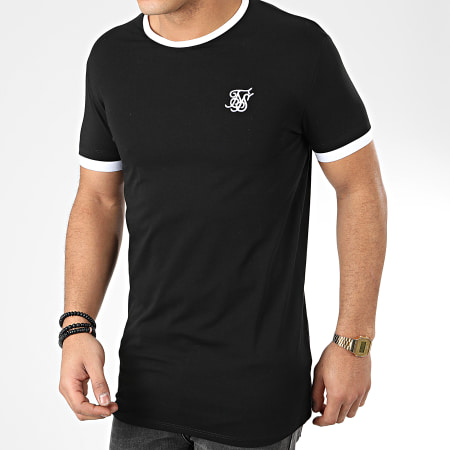 SikSilk - Tee Shirt Inset Straight Hem Ringer 15762 Noir