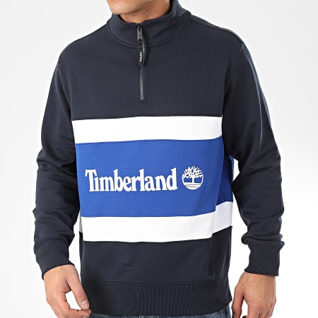 Timberland - Sweat Col Zippé Cut And Sew Funnel 29NU Bleu Marine Bleu Roi Blanc