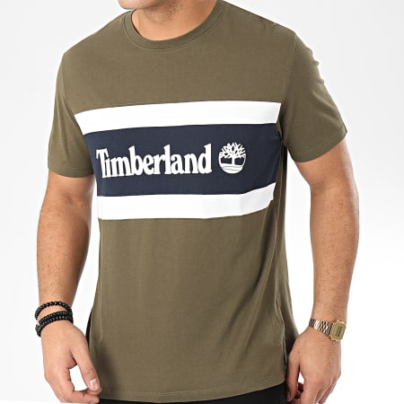 Timberland - Tee Shirt Cut And Sew Colorblock 22S1 Vert Kaki Bleu Marine Blanc