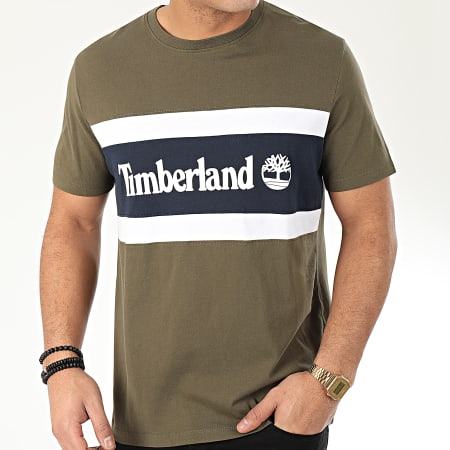 Timberland - Tee Shirt Cut And Sew Colorblock 22S1 Vert Kaki Bleu Marine Blanc