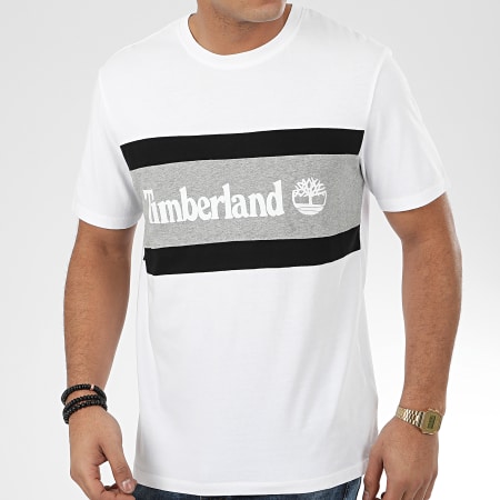 Timberland - Tee Shirt Cut And Sew Colorblock 22S1 Blanc Gris Chiné Noir