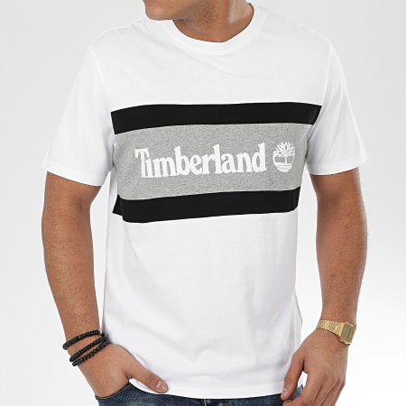 Timberland - Tee Shirt Cut And Sew Colorblock 22S1 Blanc Gris Chiné Noir