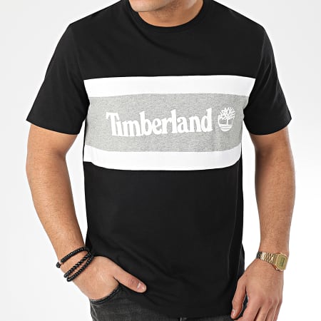 Timberland - Tee Shirt Cut And Sew Colorblock 22S1 Noir Gris Chiné Blanc
