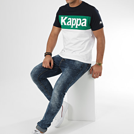 Kappa - Tee Shirt Irwing 3112DKW Blanc Vert Bleu Marine