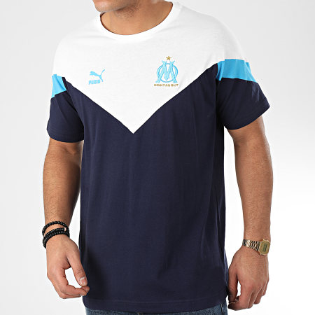 Puma - Tee Shirt OM Iconic MCS 756726 Bleu Marine Blanc
