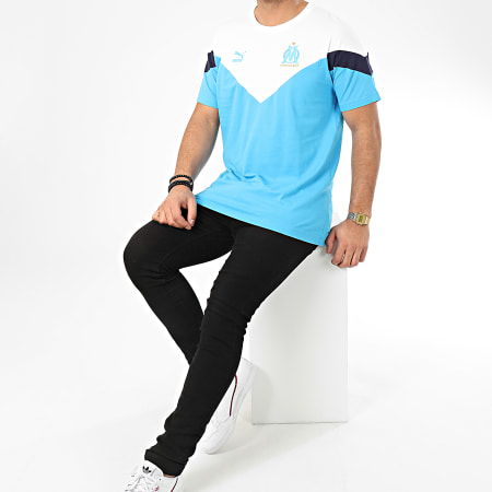 Puma - Tee Shirt OM Iconic MCS 756726 Bleu Clair Blanc