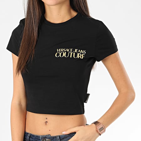 Versace Jeans Couture - Tee Shirt Crop Femme B2HVA720-10567 Noir Doré