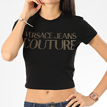 Versace Jeans Couture - Tee Shirt Crop Femme B2HVA7T3-36620 Noir Doré