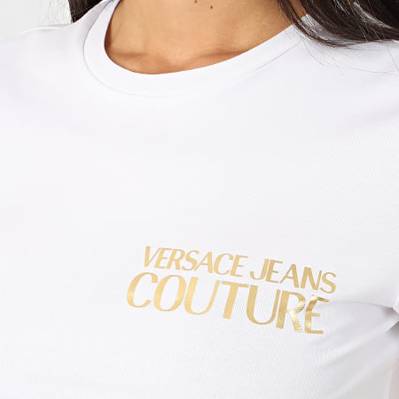 Versace Jeans Couture - Tee Shirt Crop Femme B2HVA720-10567 Blanc Doré