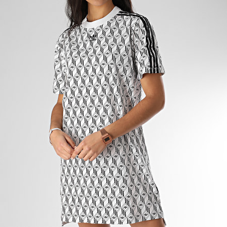 Adidas Originals - Robe Tee Shirt Femme A Bandes FM1069 Blanc Noir