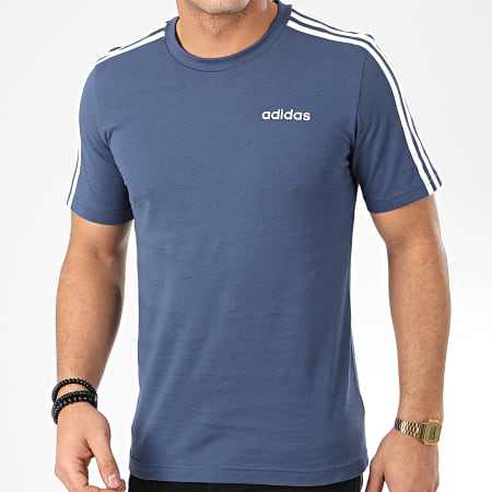 adidas - Tee Shirt A Bandes Essential FM6228 Bleu Blanc