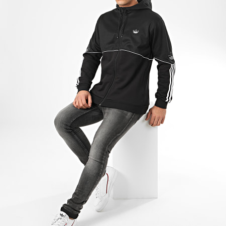 Adidas Originals - Sweat Zippé Capuche A Bandes Outline FM3871 Noir Blanc