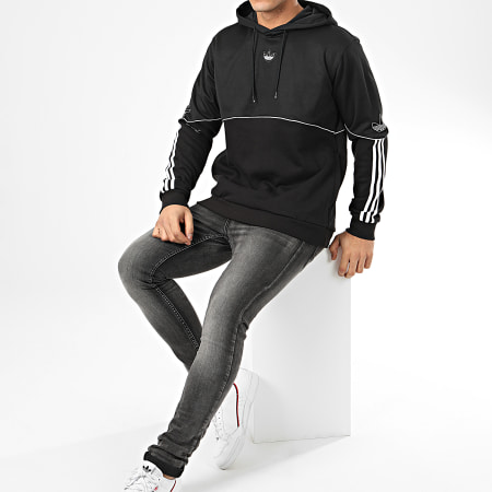 Adidas Originals - Sweat Capuche A Bandes Outline FM3886 Noir Blanc