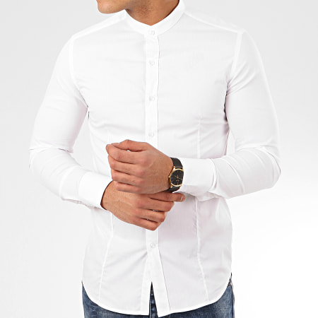 Frilivin - Chemise Manches Longues Col Mao NS-7229 Blanc