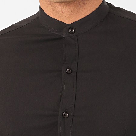 Frilivin - Camicia a maniche lunghe con colletto nero Mao