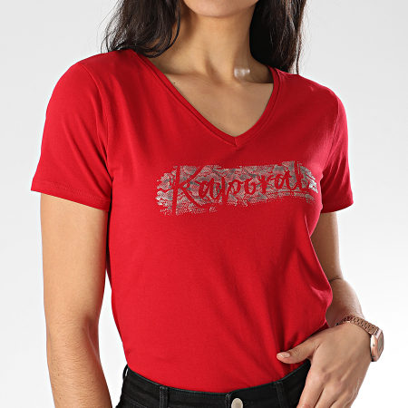 Kaporal - Tee Shirt Slim Femme Col V Rap Rouge