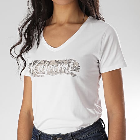 Kaporal - Tee Shirt Slim Femme Col V Rap Blanc