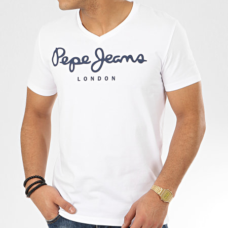 Pepe Jeans - Tee Shirt Slim Col V Original Stretch V PM500373 Blanc