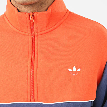 Adidas Originals - Sweat Col Zippé A Bandes Mod FM1401 Bleu Marine Orange