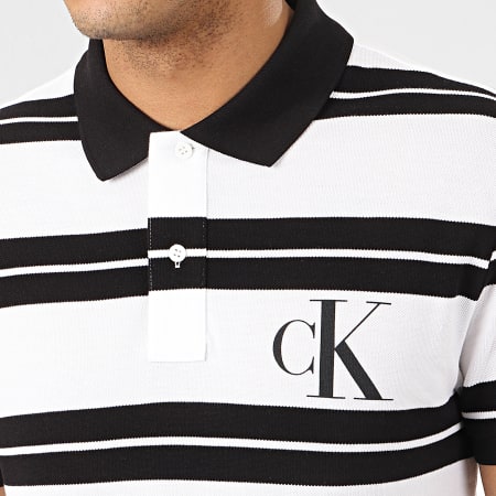 Calvin Klein - Polo Manches Courtes A Rayures Big Monogram Striped 5193 Blanc Noir