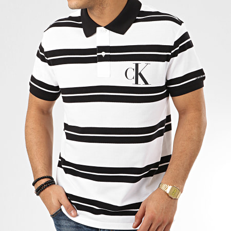 Calvin Klein - Polo Manches Courtes A Rayures Big Monogram Striped 5193 Blanc Noir