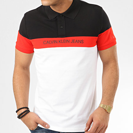 Calvin Klein - Polo Manches Courtes Tricolore Color Block 5287 Blanc Noir Rouge