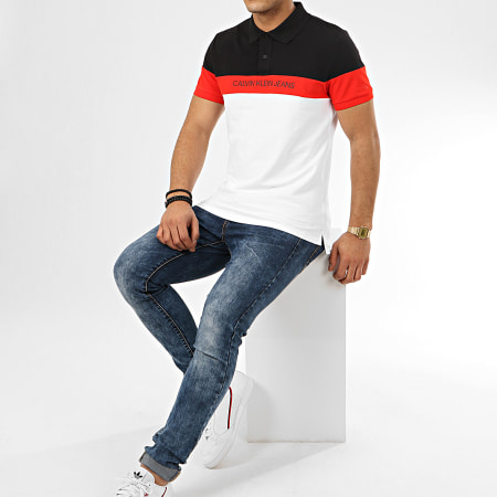 Calvin Klein - Polo Manches Courtes Tricolore Color Block 5287 Blanc Noir Rouge