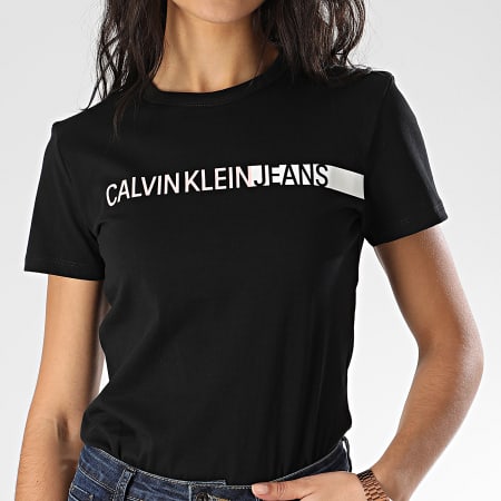 Calvin Klein - Tee Shirt Femme Stripe Logo Slim 3552 Noir