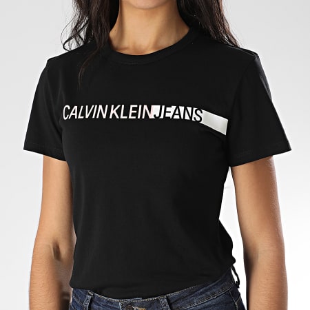 Calvin Klein - Tee Shirt Femme Stripe Logo Slim 3552 Noir