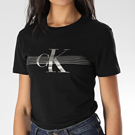 Calvin Klein - Tee Shirt Femme Metallic Mesh 3554 Noir Argenté