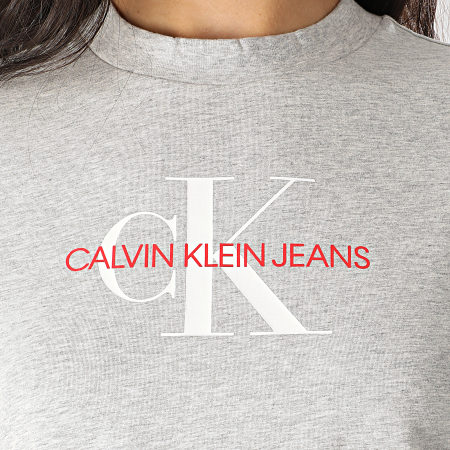 Calvin Klein - Tee Shirt Femme Crop Monogram Modern Straight 3692 Gris Chiné
