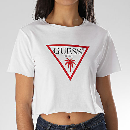 Guess - Tee Shirt Crop Femme E02I01-K8FY0 Blanc