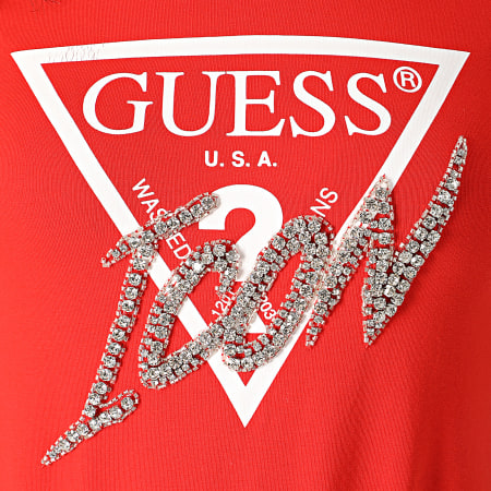 Guess - Tee Shirt Slim Femme A Strass W0GI08-J1300 Rouge