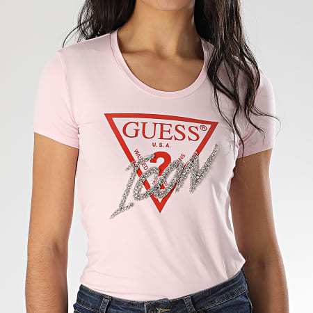 Guess - Tee Shirt Femme A Strass W0GI08-J1300 Rose