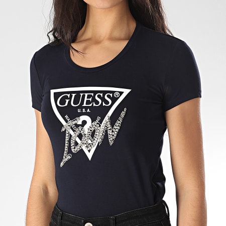 Guess - Tee Shirt Femme A Strass W0GI08-J1300 Bleu Marine