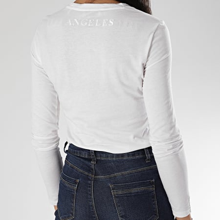 Guess - Tee Shirt Slim Col V Femme Manches Longues W0GI24-K46D0 Blanc