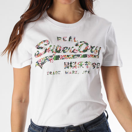 Superdry - Tee Shirt Femme Floral Gloss Entry W1010042A Blanc